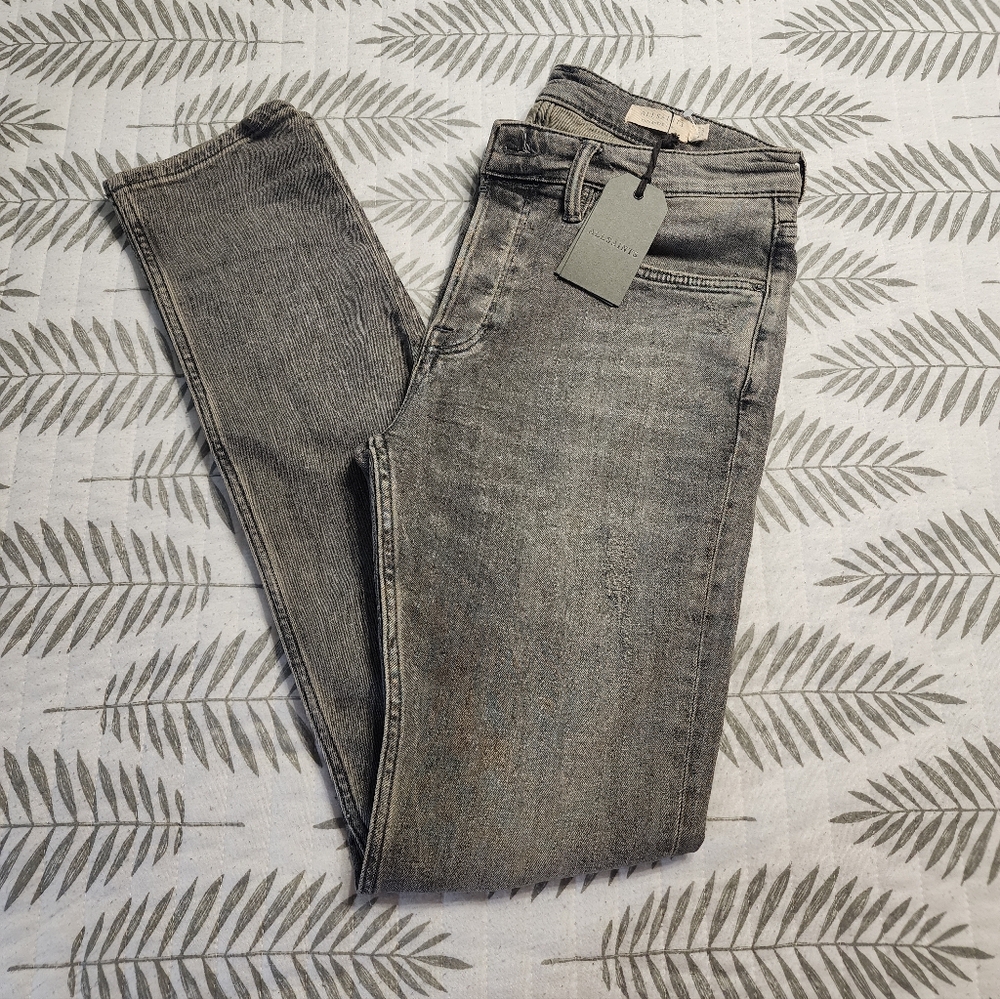 Allsaints Men's Cigarette Skinny Fit Jeans Grey - MISSING BUTTON - Picture 3 of 11
